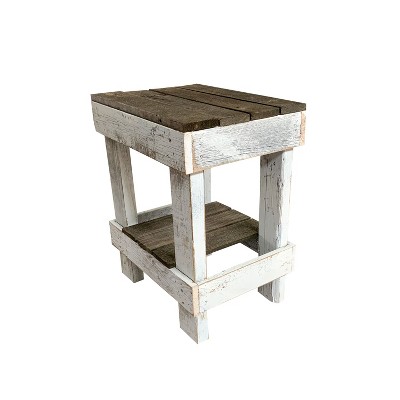 del Hutson Designs 100 Percent Reclaimed Solid Wood Rustic Contemporary Farmhouse Decor Side End Table for Living Room or Bedroom, 2 Tone Dark/White