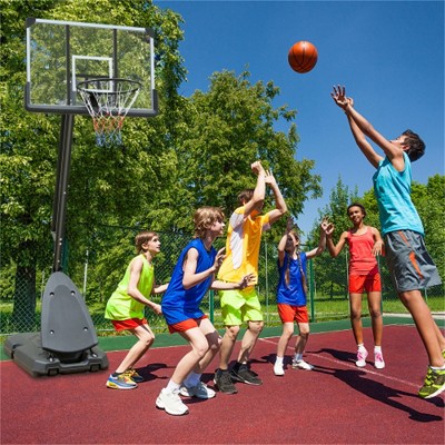 YONWAY Use for Outdoor Height Adjustable 7.5 to 10ft Basketball Hoop 44 Inch Backboard Portable Basketball Goal System with Stable Base and Wheels
