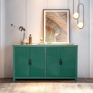 Spassway 59"W*33"H Storage Cabinet with 4 Doors Modern Pantry Cabinet with Geometric Pattern Console Table for Living Room Entryway Kitchen - 1 of 4