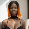 Unique Bargains Women's Straight Long Hair Wig 4x4x1in 180 Real Human Hair Orange Black 1 Pc - 2 of 4