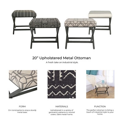 Onyx Black Metal X-Base Ottoman with African Mudcloth Cushion