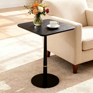 Homy Casa Modern Square Pedestal Side Table with Black MDF Top and Metal Base - 1 of 4