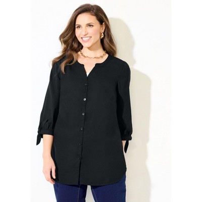 Catherines Petite Georgette Buttonfront Tie Sleeve Cafe Blouse