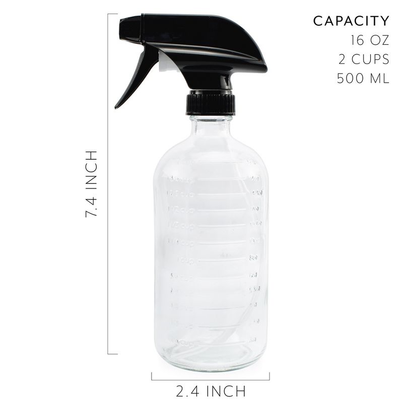 Cornucopia Brands 16oz Clear Glass Spray Bottles w/ Measurements 2pk; Graduated Marking Sprayer Bottle, 2 of 7