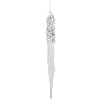 Northlight 9" Clear Glass Sequined and Beaded Icicle Christmas Ornament