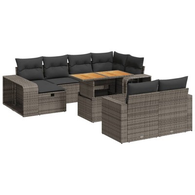 vidaXL 11 Piece Patio Sofa Set with Cushions Gray Poly Rattan
