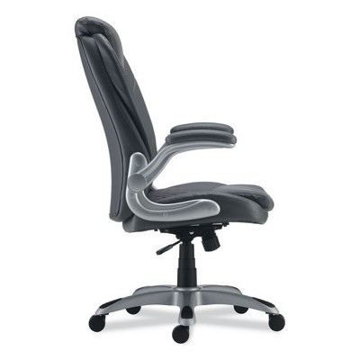 Gray Leather Adjustable Task Chair with Padded Arms