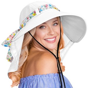 Tirrinia Wide Brim Flap Cap with Floral Ribbon for women - Perfect for Beach, Gardening, Hiking, Fishing, Safari - 1 of 4