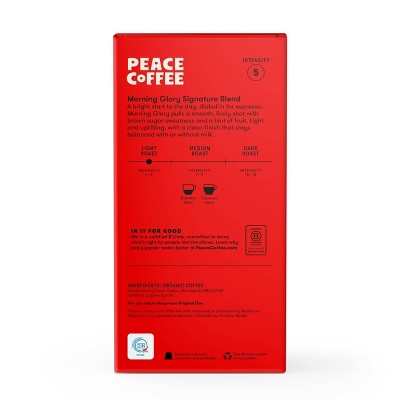 Peace Coffee Morning Glory Light Roast Nespresso Original Line Compatible Espresso Coffee Capsules - 10ct