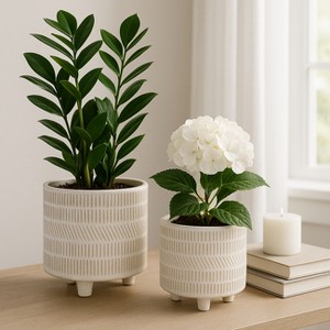 Sagebrook Home 2-Piece Set of Ceramic Planters Stylish Footed Plant Stand Set for Indoor or Outdoor - 1 of 4