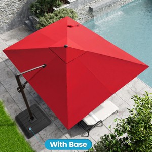 Crestlive Products 9x11FT Patio Cantilever Umbrella with Base Set UV30+ Outdoor 360 Degree Rotation Offset Umbrella 6 Heights Adjustable - 1 of 4