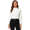 Allegra K Women's Office Solid Turn Down Collar Lace Trim Long Sleeve Button Down Shirt - 2 of 4