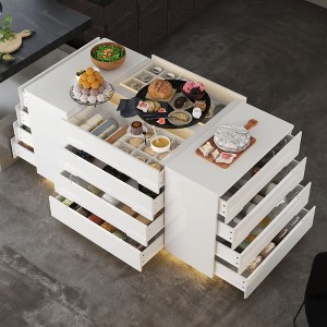 Famapy Multi-Functional Kitchen Island Dresser with High - Gloss Finish: Ample Drawers,Integrated LED,Organized Storage – Maximize Space - 1 of 4
