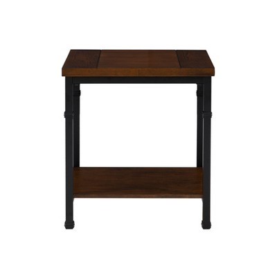 Austin Industrial Black Metal and Ash Wood End Table with Shelf