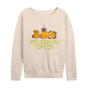 Women's - Garfield - Just Here For Cake Lightweight French Terry Wide Neck Long Sleeve Shirt - 1 of 4
