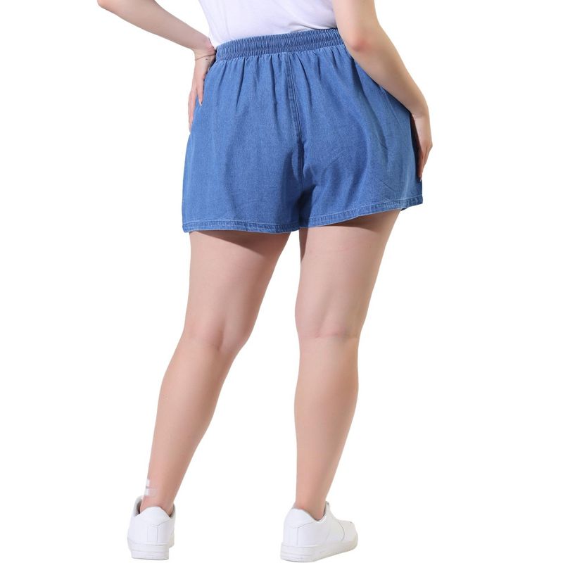 Agnes Orinda Women's Plus Size Drawstring Elastic Waist Pockets Denim Shorts, 5 of 7