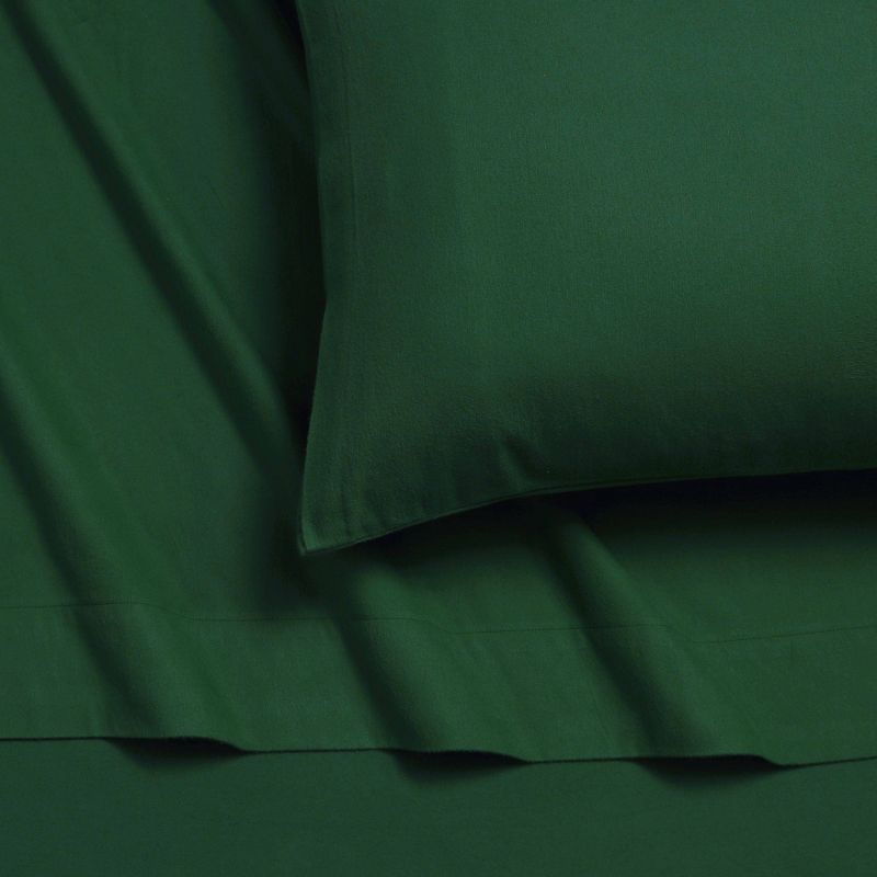Tribeca Living Twin Extra Long 6 oz Cotton German Flannel Deep Pocket Sheet Set Emerald Green, 1 of 4
