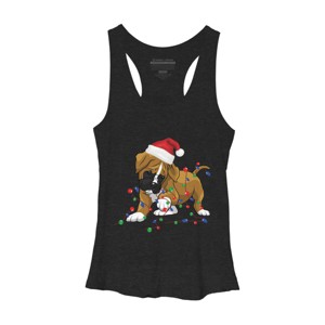 Women's Design By Humans Saint Bernard dog christmas light costume hat santa Fairy lights By Rondes Racerback Tank Top - 1 of 3