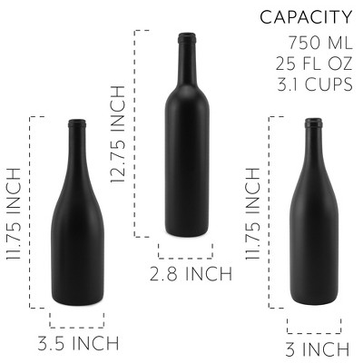 Cornucopia Black Matte Glass Wine Bottles with Corks, 3-Piece Set