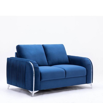 Wenona Blue Velvet Loveseat with Chrome Accents
