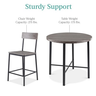 Gray MDF and Steel Round Counter Height Dining Set with 4 Chairs