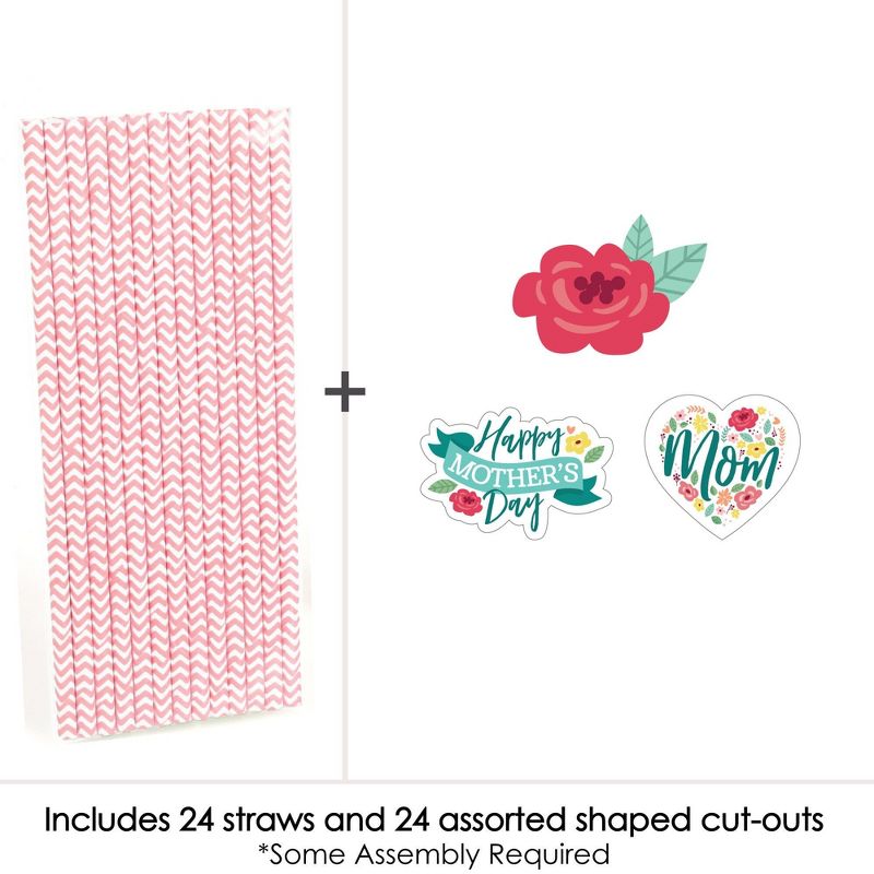 Big Dot of Happiness Colorful Floral Happy Mother's Day - Paper Straw Decor - We Love Mom Party Striped Decorative Straws - Set of 24, 3 of 7