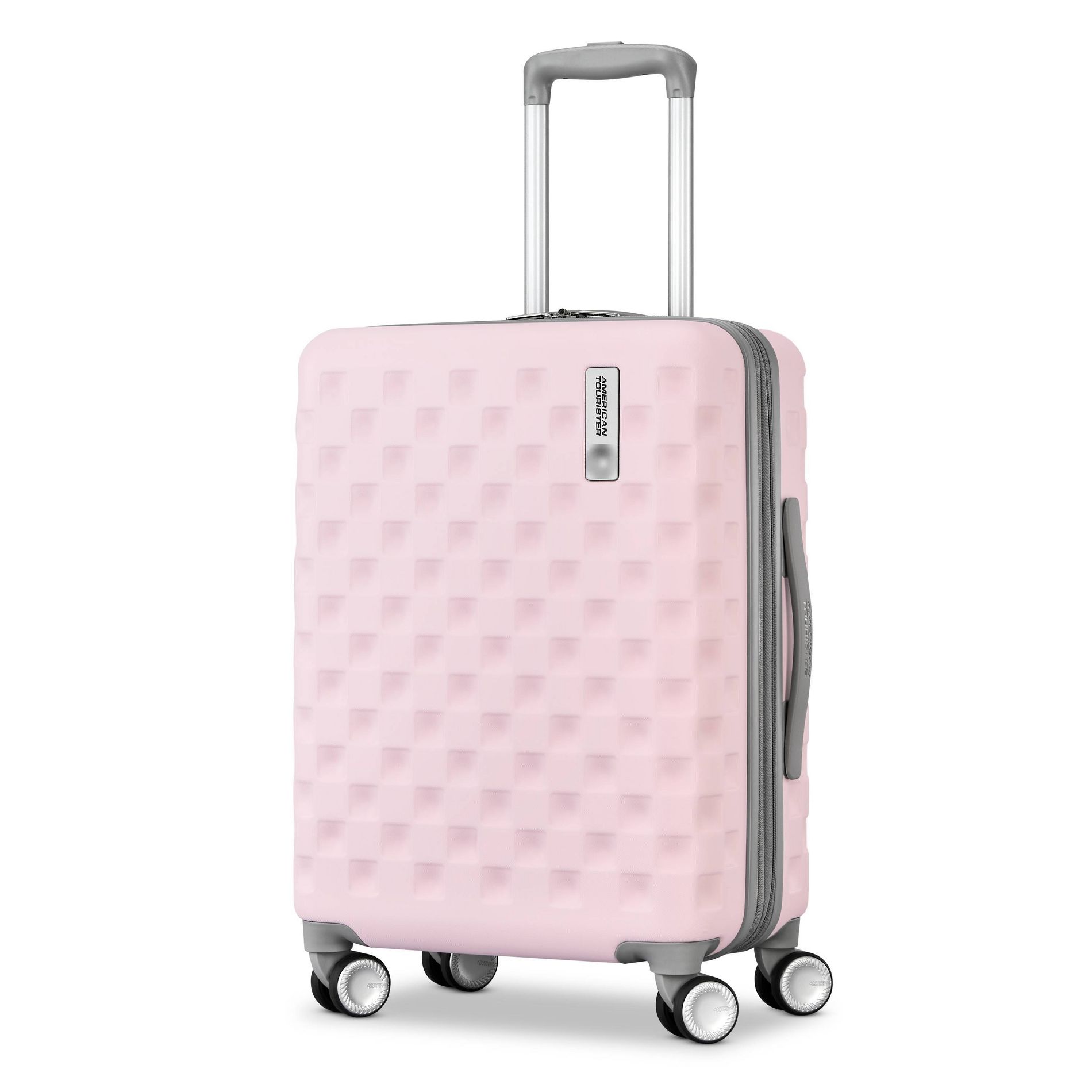 American Tourister Checked Hardside Carry On Spinner Suitcase - LIGHT PINK