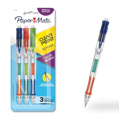 Paper Mate 3ct Clearpoint Mechanical Pencil Color Block Special Edition 0.7mm Lead Blue/Red/Lime
