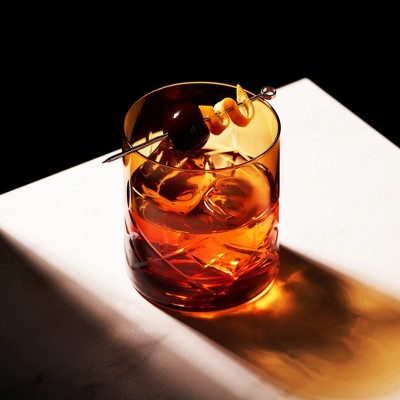 Amber Hand-Cut Lead-Free Crystal Rocks Glasses Set of 2