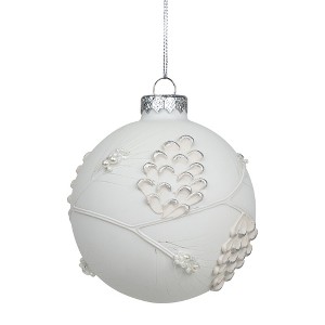 Northlight White and Silver Leaves Glass Ball Christmas Ornament - 3.5" - 1 of 4