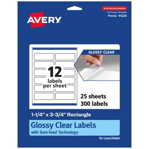Avery Glossy Clear Rectangle Labels with Sure Feed, 1.25" x 3.75" - 1 of 4