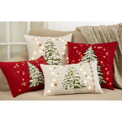 White Square Christmas Tree Pillow with LED Lights