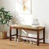Costway 40" Long Wood Bench Indoor Dining Entryway End of Bed Bench Natural Seagrass Seat - 2 of 4