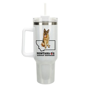Elanze Designs The Treasure State Montana Loves German Shepherds White Double Wall Stainless Steel Insulated Travel Tumbler with Lid and Straw, 40 - 1 of 4