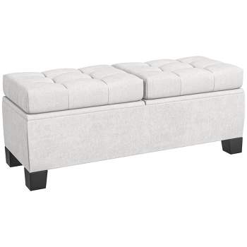HOMCOM End of Bed Bench, Upholstered Storage Bench with Steel Frame and Safety Hinges