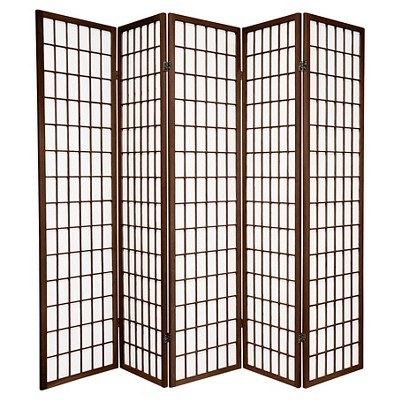 6 ft. Tall Window Pane Shoji Screen - Walnut (5 Panels)