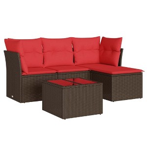 vidaXL 5 Piece Patio Sofa Set with Cushions Brown Poly Rattan - 1 of 4