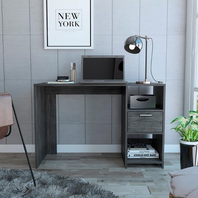 INFURNIC Desks Writing Computer Desk with One Drawer Two Shelves and Spacious Work Surface, Grey, 17.04"*43.3"*28.7"