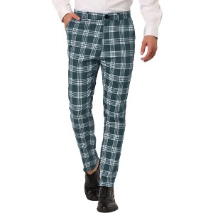 Lars Amadeus Men's Casual Slim Fit Flat Front Skinny Plaid Dress Pants - 1 of 4