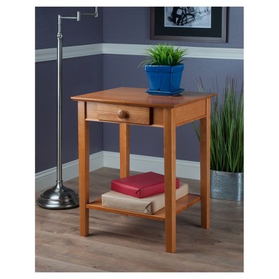 Honey Pine Wood Studio Printer & End Table with Storage Shelf