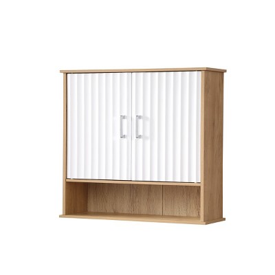 GlasFlength Bathroom Storage Cabinets Modern Wall Cabinet with Wavy Doors and Adjustable Shelf for Bathroom, Beige, 23.6"*7.9"*27.6"