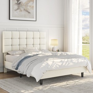 Yaheetech Upholstered Platform Bed Frame with Tufted Height Adjustable Headboard - 1 of 4