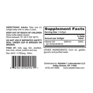 Reliable-1 Vitamin D3 2000 IU Tablets, Bone Strength, Immune System & Calcium Absorption Support Supplement 100 ct - 1 of 4