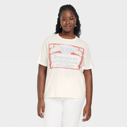 Women's Plus Size Budweiser Short Sleeve Graphic T-shirt - White 1x : Target