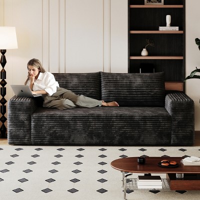 71 Inch Deep Seat Corduroy 3-Seater Sofa,Modern Comfy Couch,No Assembly,Living Room or Apartment Lounge-Baofuwish