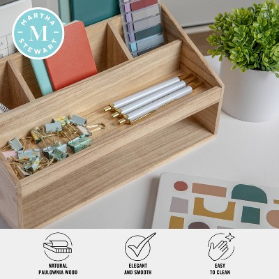 Light Natural Paulownia Wood Desktop Organizer with Open Storage