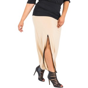 Poetic Justice Curvy Women's Stretch Maxi Skirt With Zip Up Split - 1 of 4