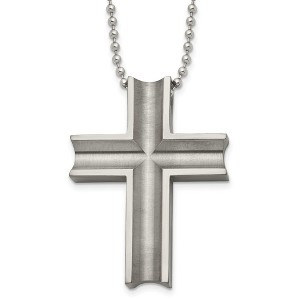 Black Bow Jewelry Men's Titanium & Stainless Steel Large Grooved Cross Necklace, 24 Inch - 1 of 4