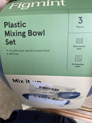 3pc Plastic Mixing Bowl Set with Pour Spots (no lids) Blue - Figmint™