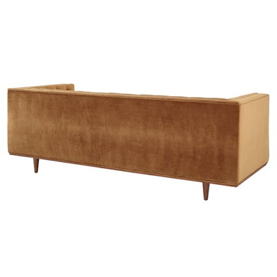 Cognac Tufted Faux Leather Sofa with Track Arm and Wood Frame
